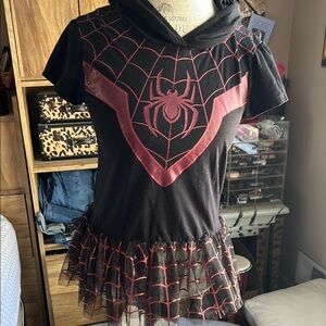 Spider-Themed Girls Hooded Tutu Costume - Black and Red - 14-16